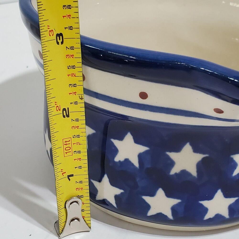 Boleslawiec Polish Pottery Stars Stripes Gravy Dish Boat Handle Pouring Spout - Picture 5 of 5